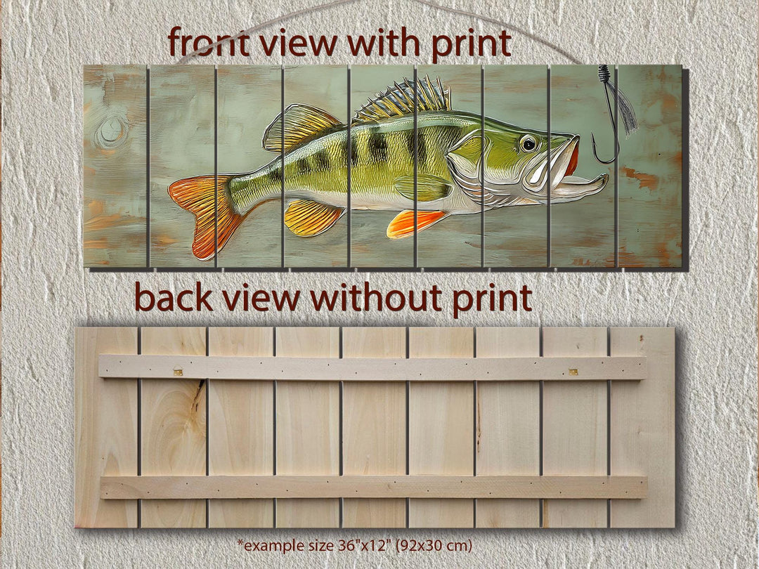 Walleye Fish Long Horizontal Real Wood Wall Art For Fishing Cabin Decor