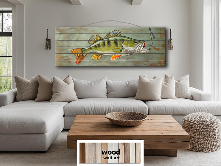 Walleye Fish Long Horizontal Real Wood Wall Art For Fishing Cabin Decor