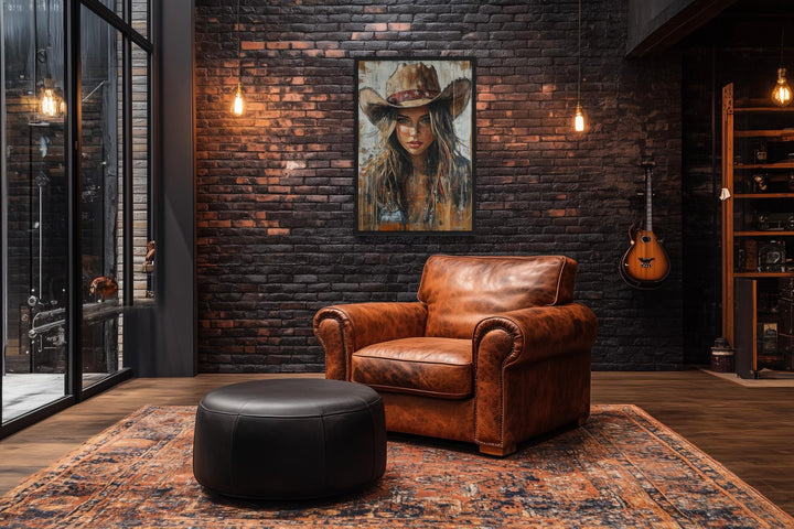Western Cowgirl Rustic Framed Canvas Wall Art