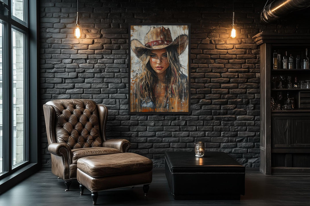 Western Cowgirl Rustic Framed Canvas Wall Art