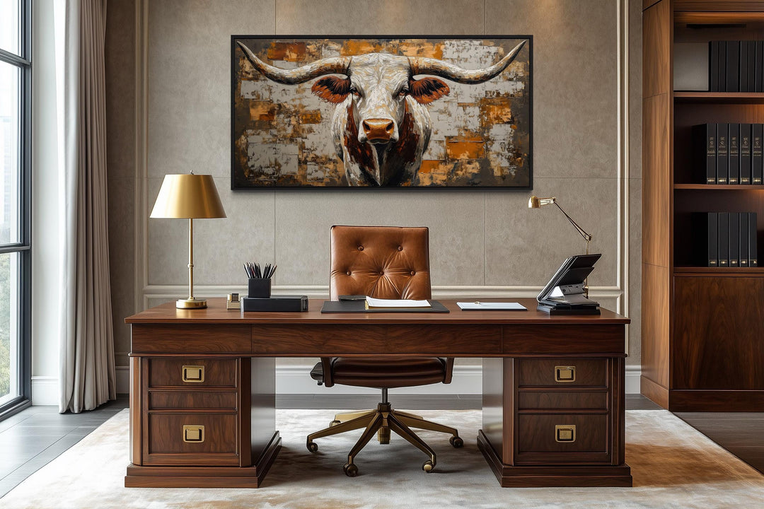 Western Longhorn Bull Extra Large Canvas Wall Art