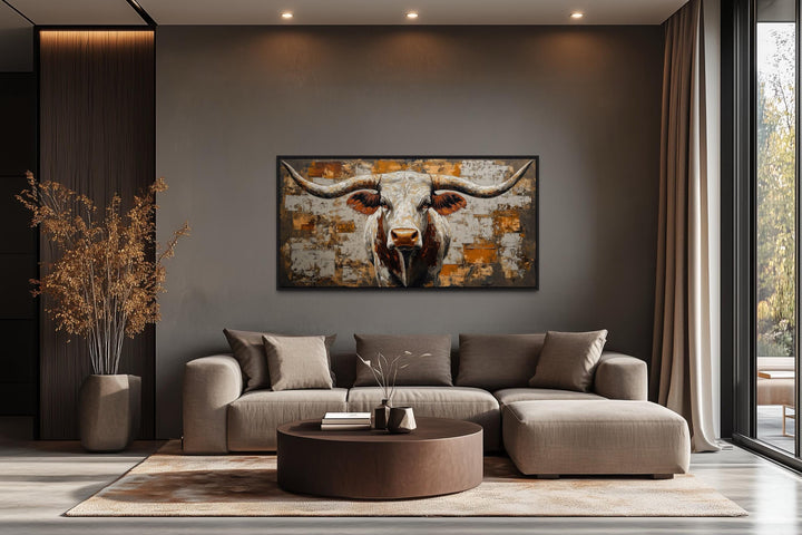 Western Longhorn Bull Extra Large Canvas Wall Art