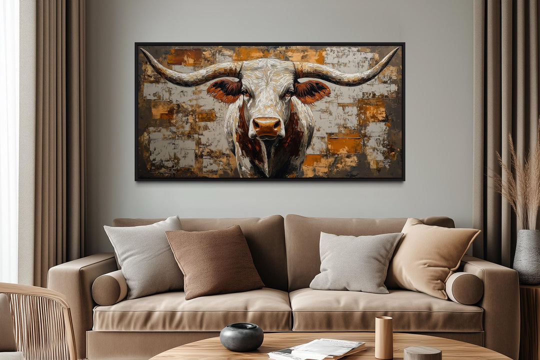 Western Longhorn Bull Extra Large Canvas Wall Art
