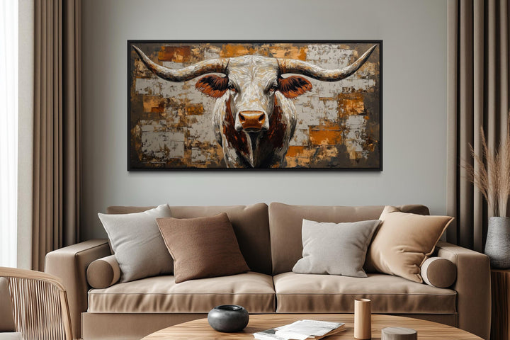 Western Longhorn Bull Extra Large Canvas Wall Art