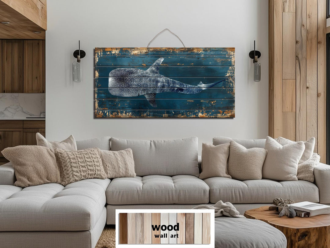 Whale Shark Distressed Wood Wall Art
