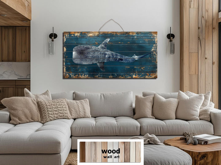 Whale Shark Distressed Wood Wall Art