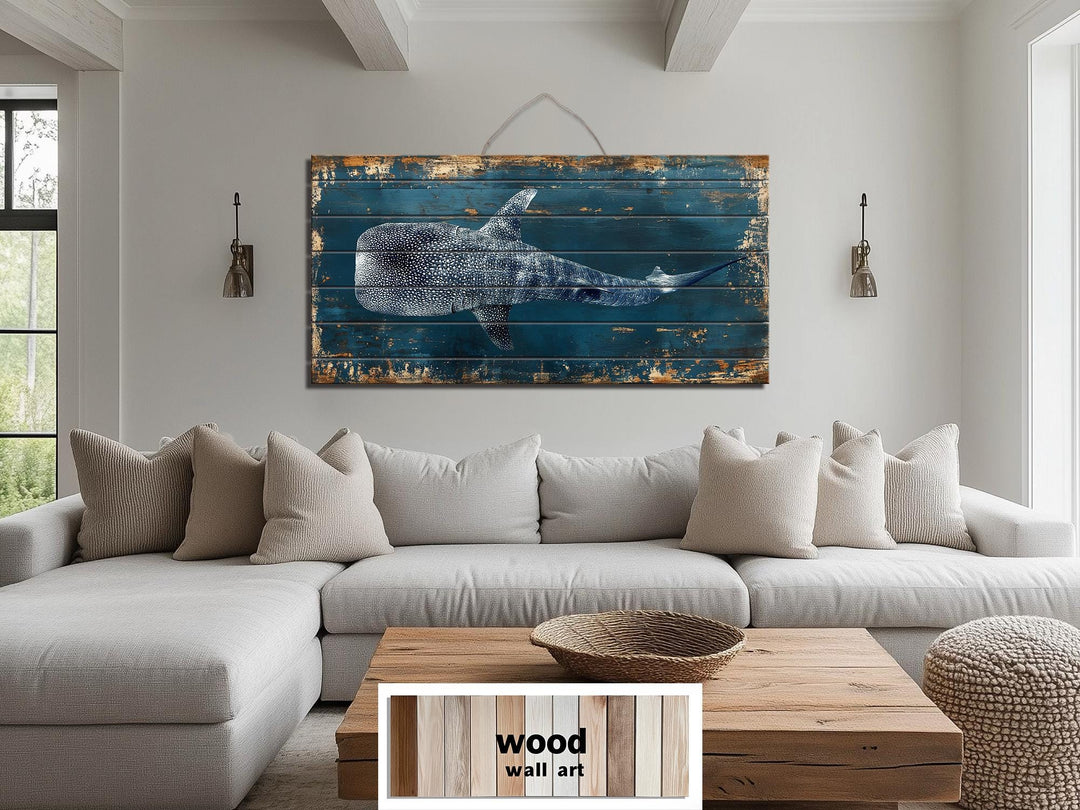 Whale Shark Distressed Wood Wall Art
