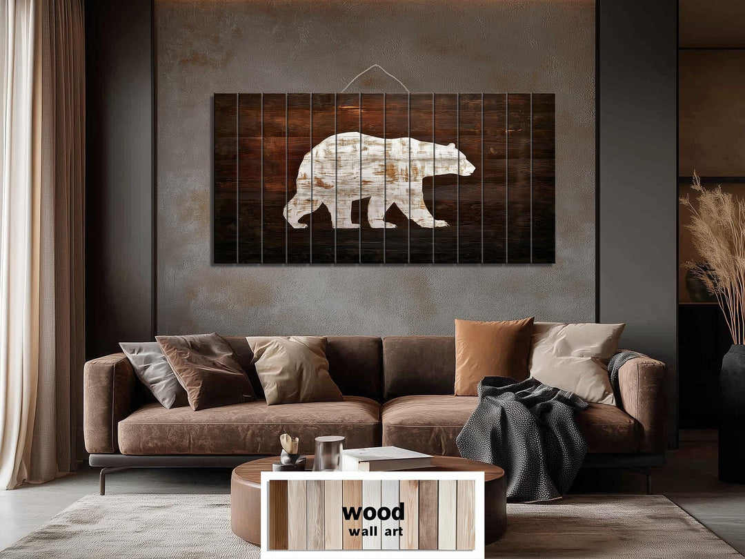 White Bear Silhouette Distressed Wood Wall Art
