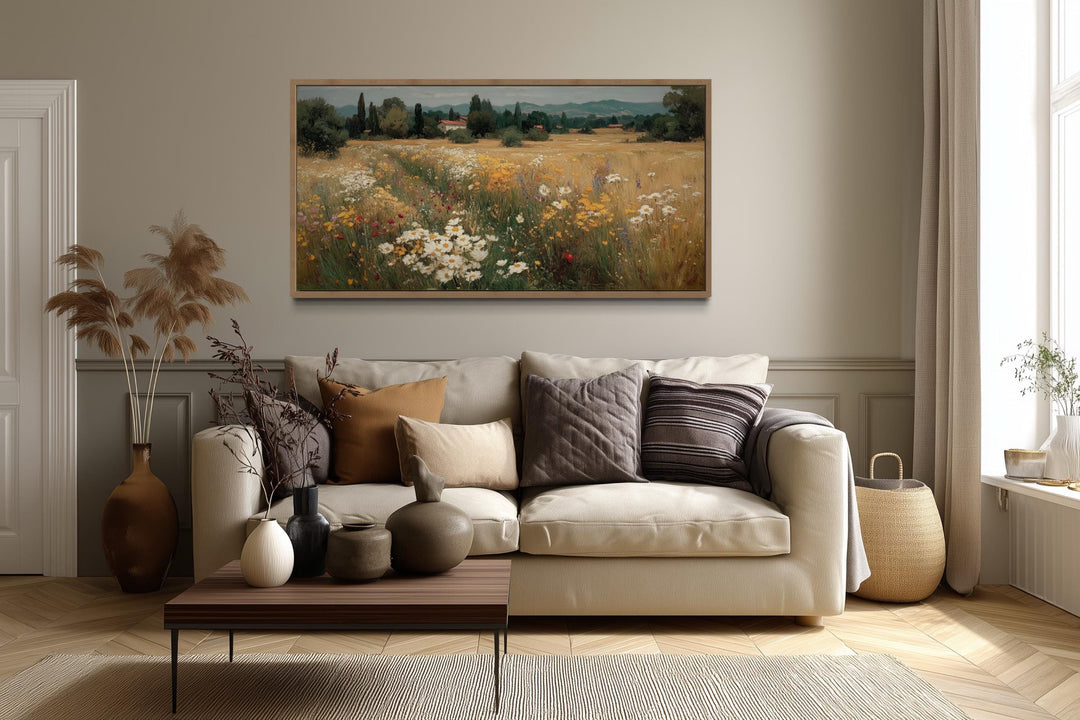 Wildflower Field Landscape Framed Canvas Wall Art
