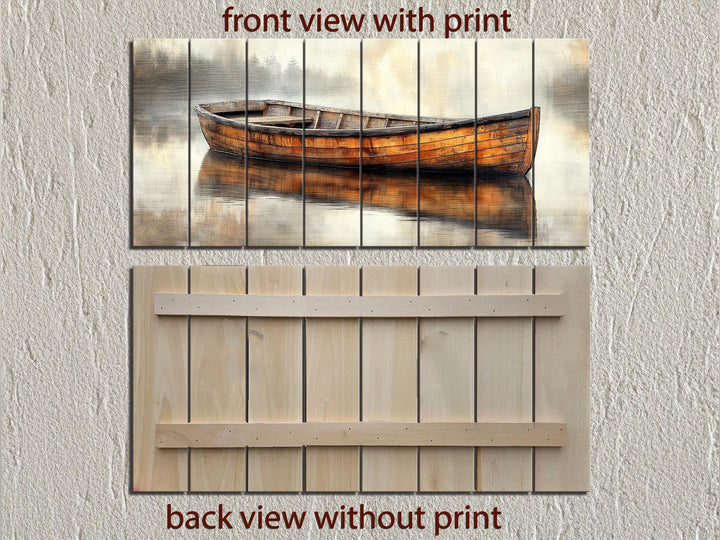 Wooden Canoe In The Lake Real Wood Wall Art