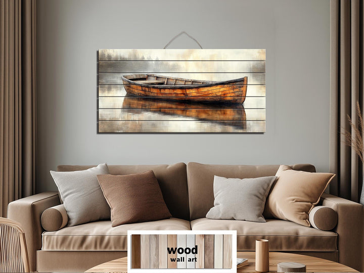 Wooden Canoe In The Lake Real Wood Wall Art