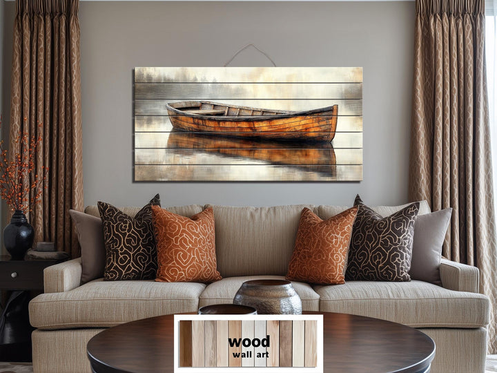 Wooden Canoe In The Lake Real Wood Wall Art