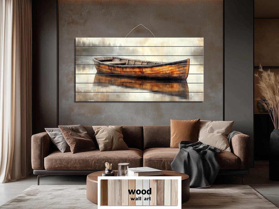 Wooden Canoe In The Lake Real Wood Wall Art