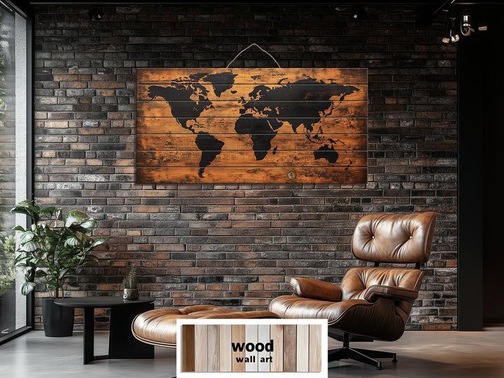 Wooden World Map Distressed Wall Art