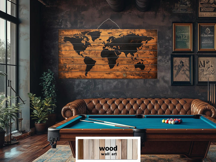 Wooden World Map Distressed Wall Art