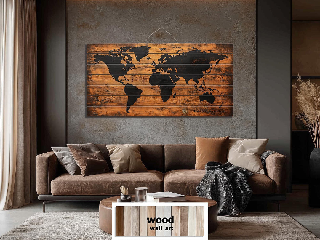 Wooden World Map Distressed Wall Art