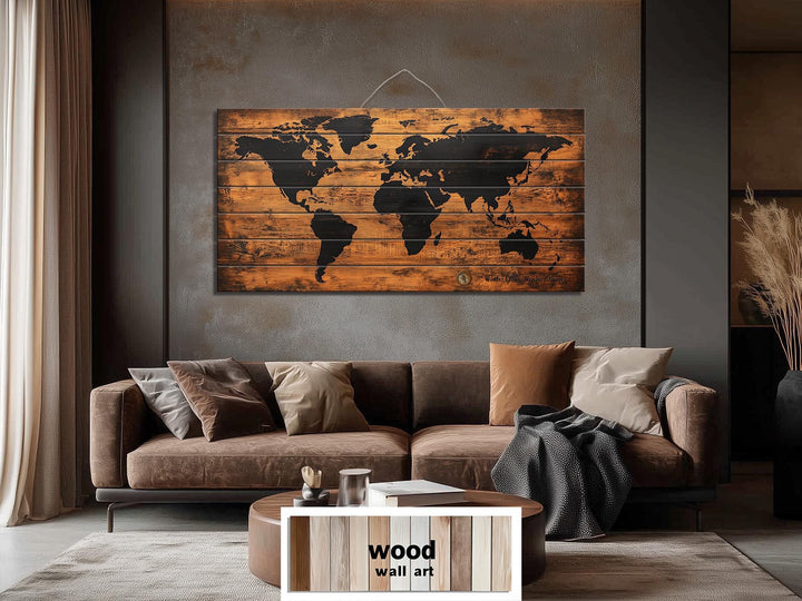 Wooden World Map Distressed Wall Art