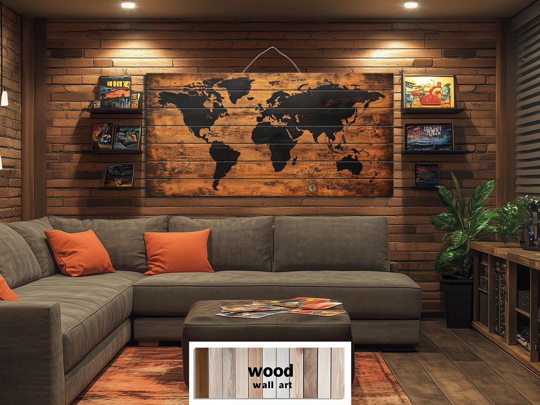 Wooden World Map Distressed Wall Art