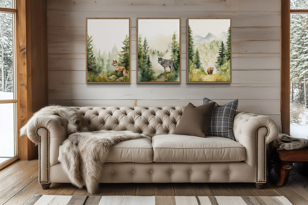 Woodland Animals Fox Bear And Wolf In The Forest Nursery Wall Art