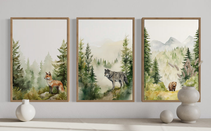 Woodland Animals Fox Bear And Wolf In The Forest Nursery Wall Art