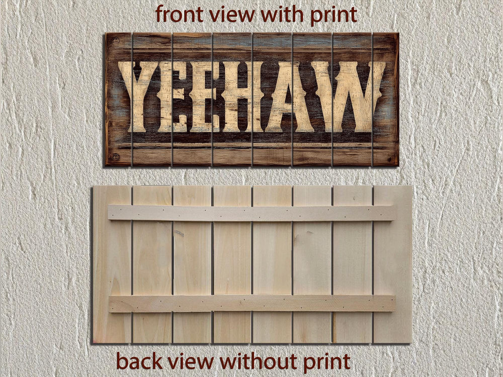Yeehaw Sign Typography Distressed Wood Wall Art