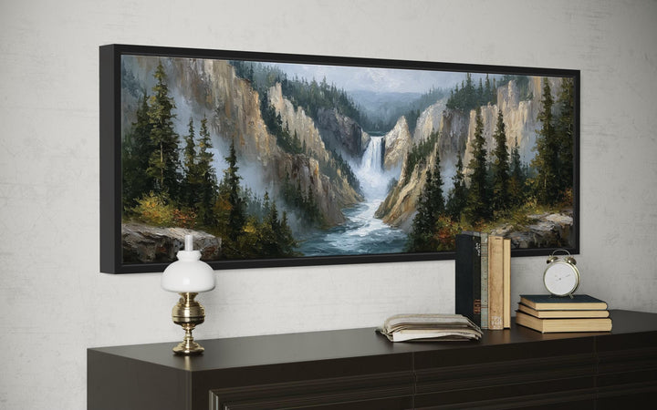 Yellowstone Waterfall Long Horizontal Canvas Wall Art