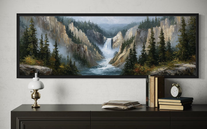 Yellowstone Waterfall Long Horizontal Canvas Wall Art