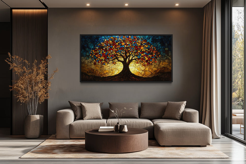 Yggdrasil Framed Canvas Wall Art In Stained Glass Style