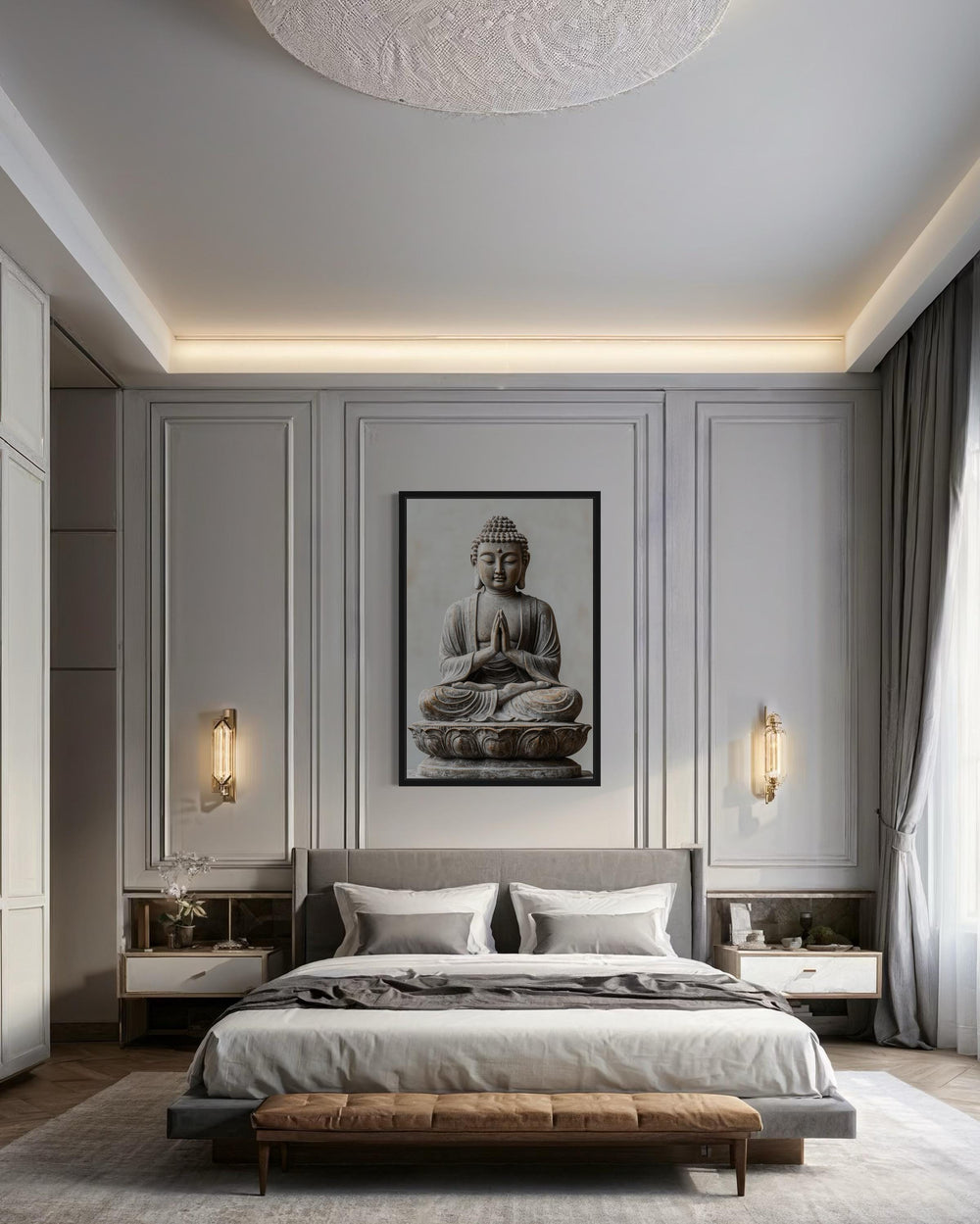 Zen Buddha Statue Painting Framed Canvas Wall Art