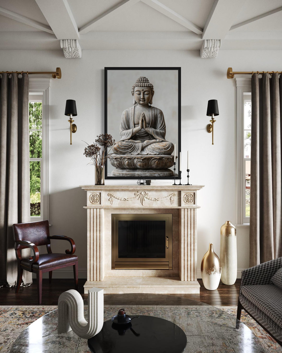 Zen Buddha Statue Painting Framed Canvas Wall Art