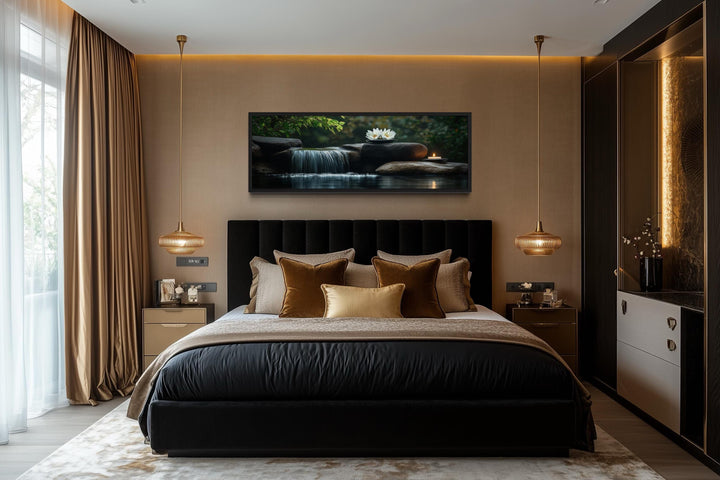 Zen Garden Spa Waterfall Long Horizontal Canvas Wall Art