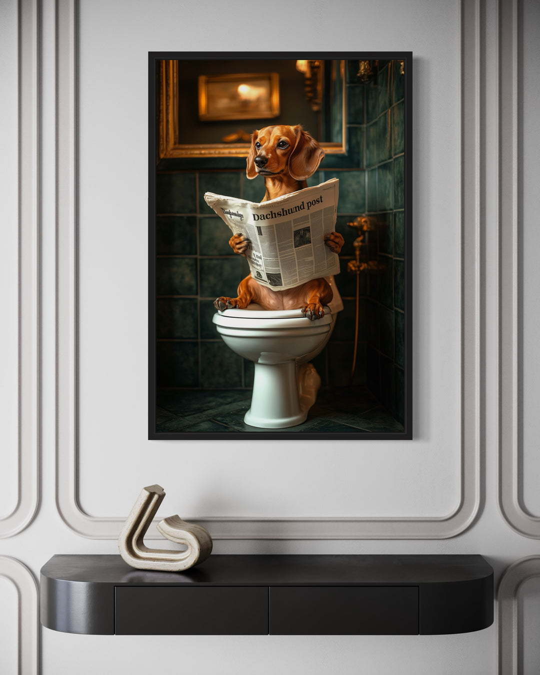 Red Dachshund On The Toilet Reading Newspaper Picture