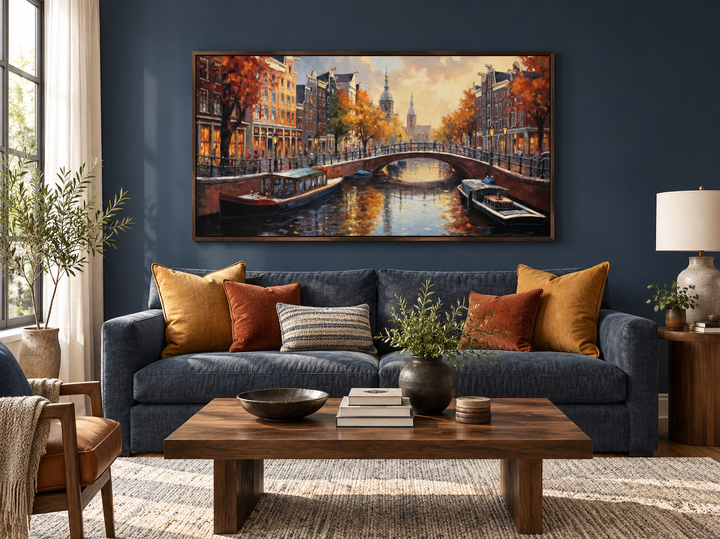 Amsterdam Canal Wall Art – Framed Canvas Print With Urban Sophistication Decor