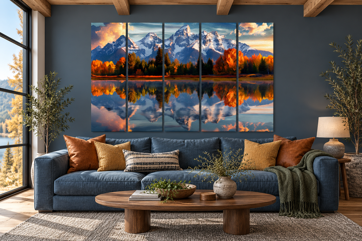 Décoration murale à panneaux multiples en 5 pièces représentant les montagnes Grand Teton