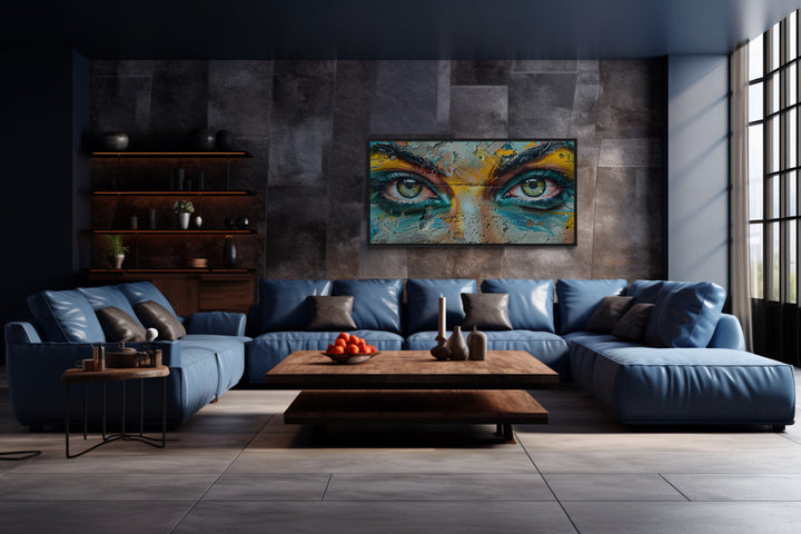 Trippy Eyes Graffiti Painting Framed Large Canvas Wall Decor in man cave