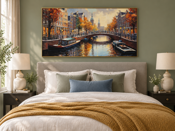 Amsterdam Canal Wall Art – Framed Canvas Print With Urban Sophistication Decor