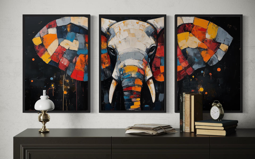 Modern Abstract Colorful  Elephant Wall Art Set of 3