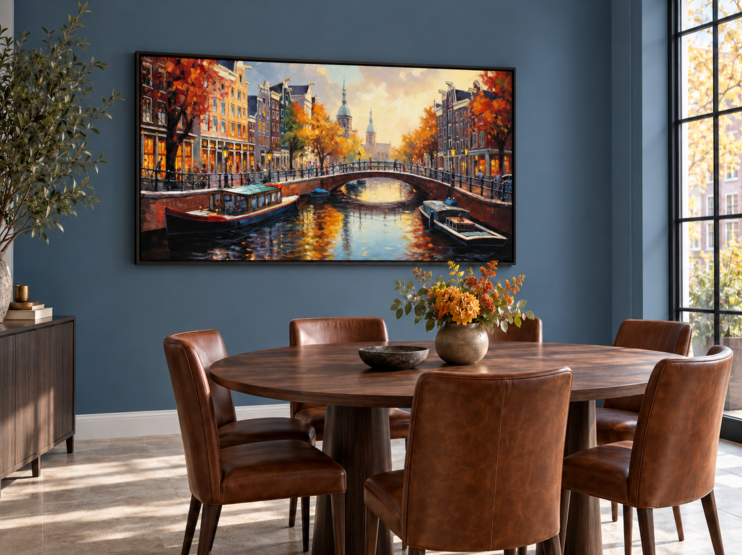 Amsterdam Canal Wall Art – Framed Canvas Print With Urban Sophistication Decor