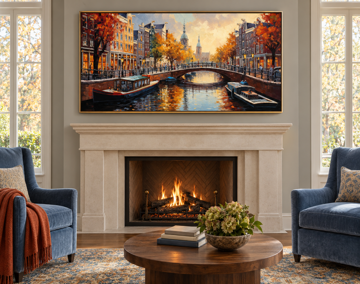 Amsterdam Canal Wall Art – Framed Canvas Print With Urban Sophistication Decor
