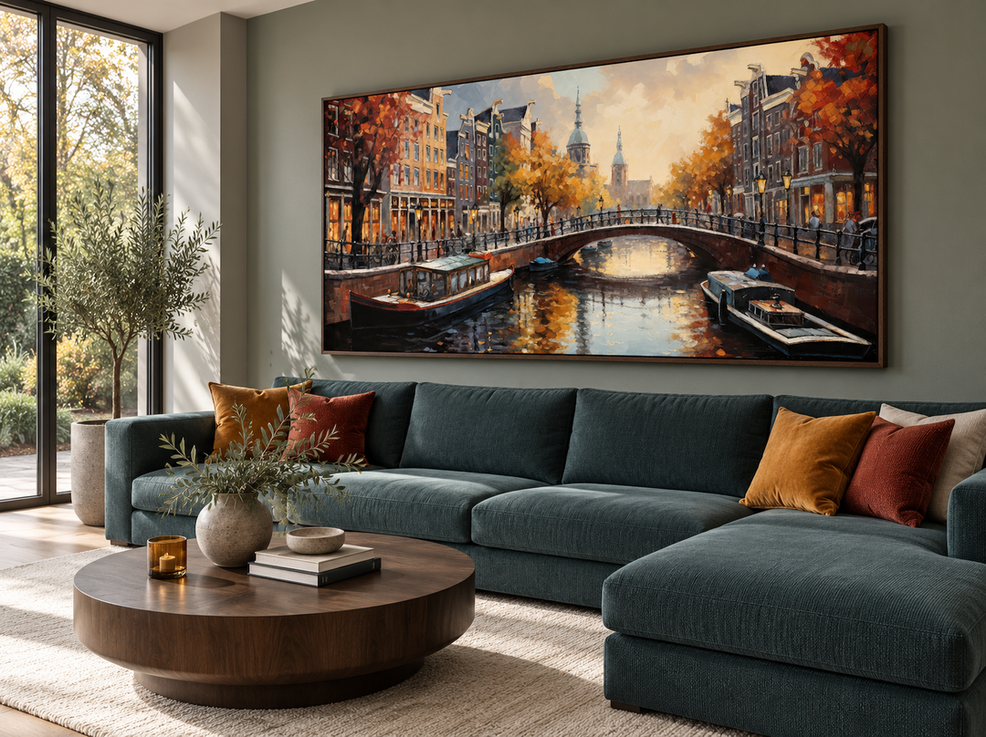 Amsterdam Canal Wall Art – Framed Canvas Print With Urban Sophistication Decor