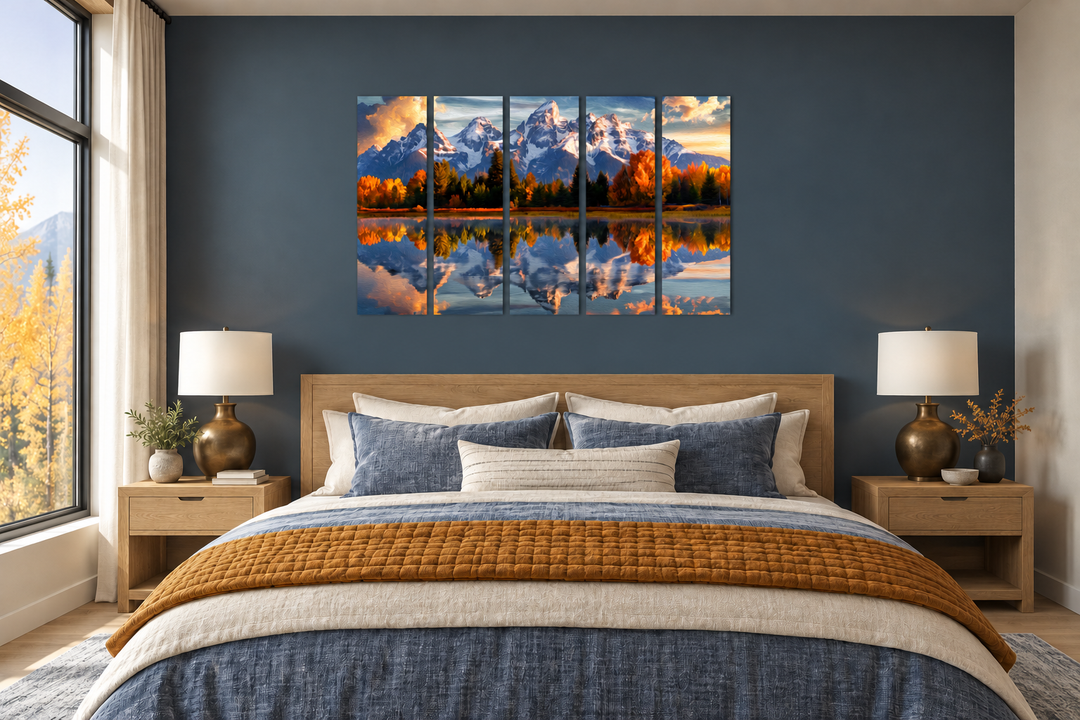 Décoration murale à panneaux multiples en 5 pièces représentant les montagnes Grand Teton