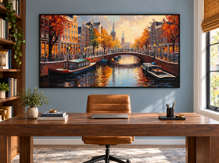 Amsterdam Canal Wall Art – Framed Canvas Print With Urban Sophistication Decor
