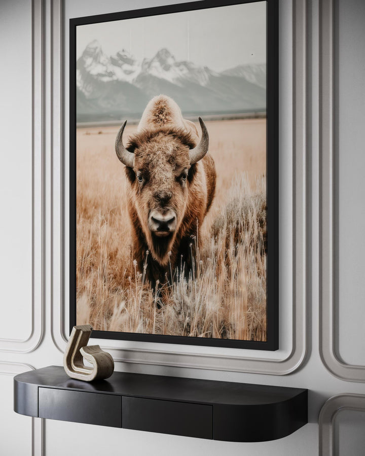Sepia Bison Canvas Art – Rustic Buffalo Wall Art for Western Farmhouse Decor