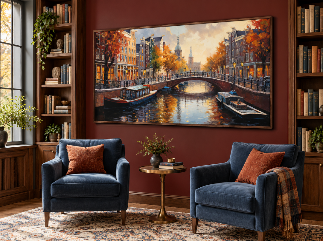 Amsterdam Canal Wall Art – Framed Canvas Print With Urban Sophistication Decor