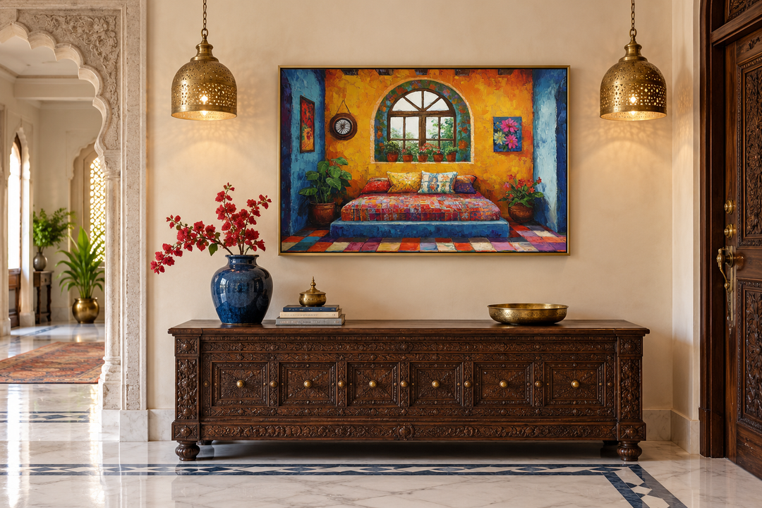 Indian Bedroom Framed Canvas Wall Art