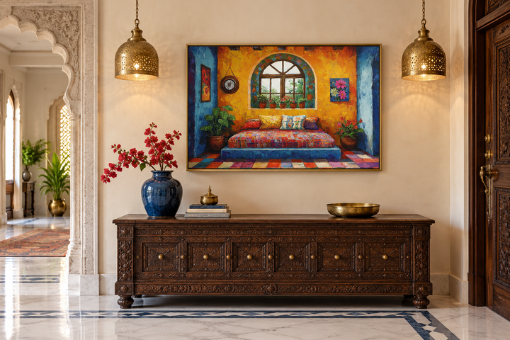 Indian Bedroom Framed Canvas Wall Art