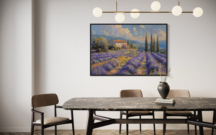 Lavender Fields of Provence France Framed Canvas Wall Art in dining room