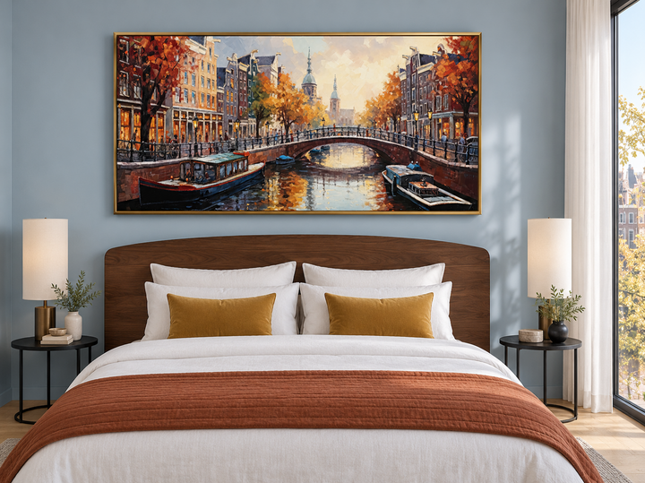 Amsterdam Canal Wall Art – Framed Canvas Print With Urban Sophistication Decor