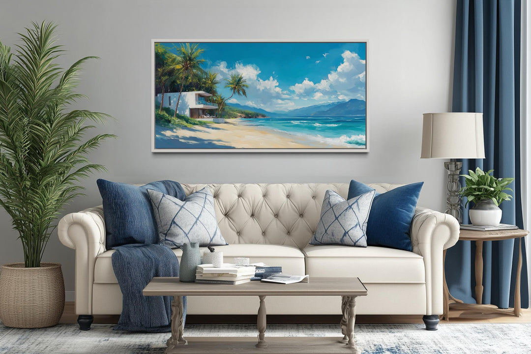 Tropical Beach House Ocean View Horizontal Canvas Wall Art