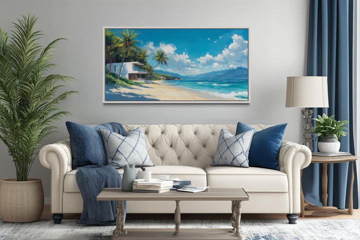 Tropical Beach House Ocean View Horizontal Canvas Wall Art